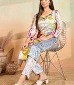 Multi color printed cotton reyon kurta pant set