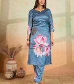 Grey printed cotton reyon kurta pant set