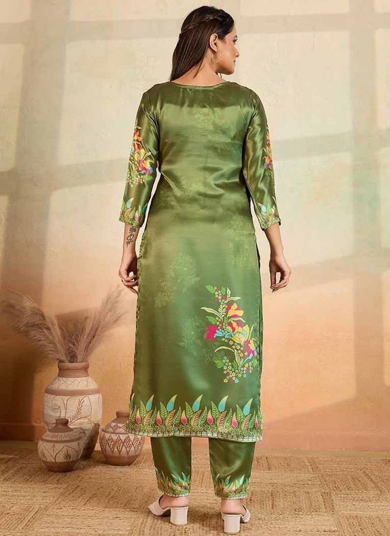 Mahendi green printed cotton reyon kurta pant set