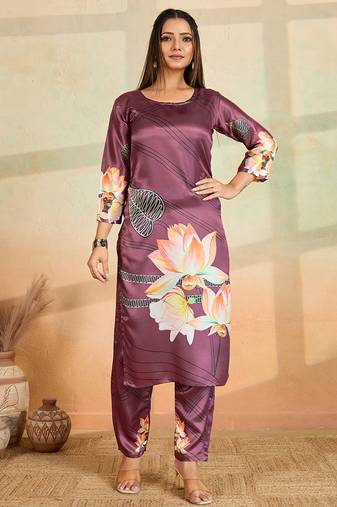 Onion pink printed cotton reyon kurta pant set