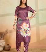 Onion pink printed cotton reyon kurta pant set