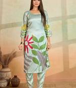 Light pista printed cotton reyon kurta pant set