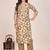 Beige printed cotton blend kurta pant set