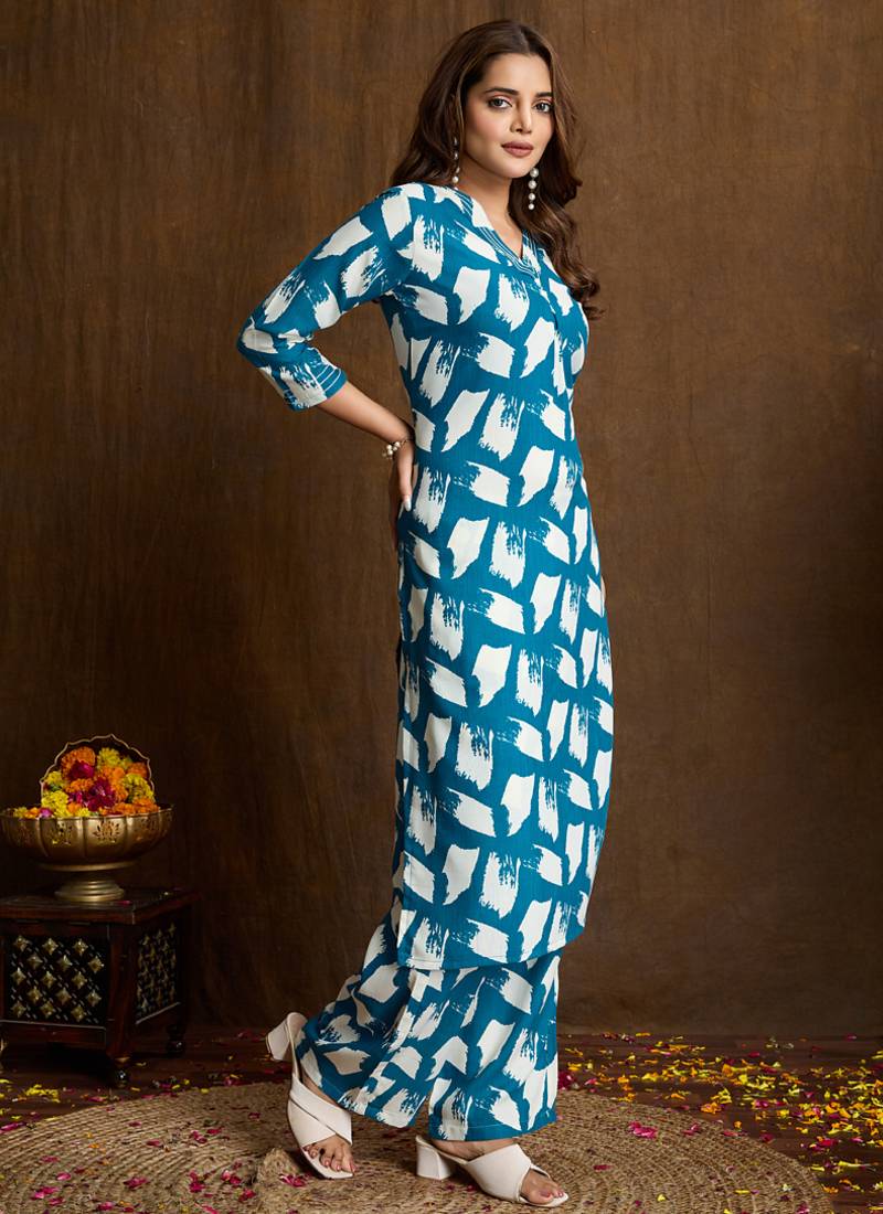 Rama printed cotton blend kurta pant set