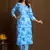 Sky blue printed cotton blend kurta pant set