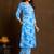 Sky blue printed cotton blend kurta pant set