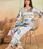 Light grey printed cotton reyon kurta pant set