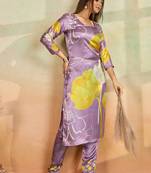 Light lavender printed cotton reyon kurta pant set
