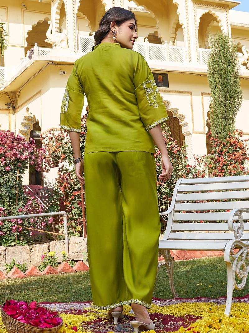 Embroidered Shirt Collar Shirt & Trouser 