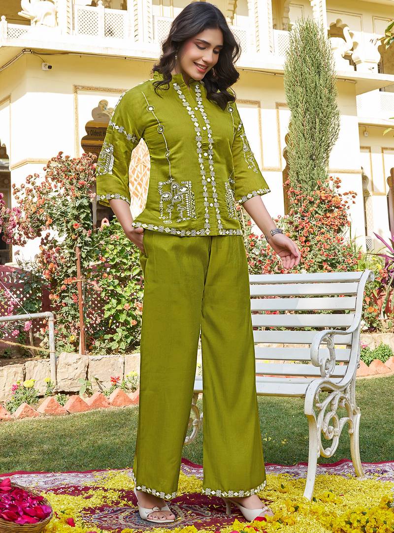 Embroidered Shirt Collar Shirt & Trouser 