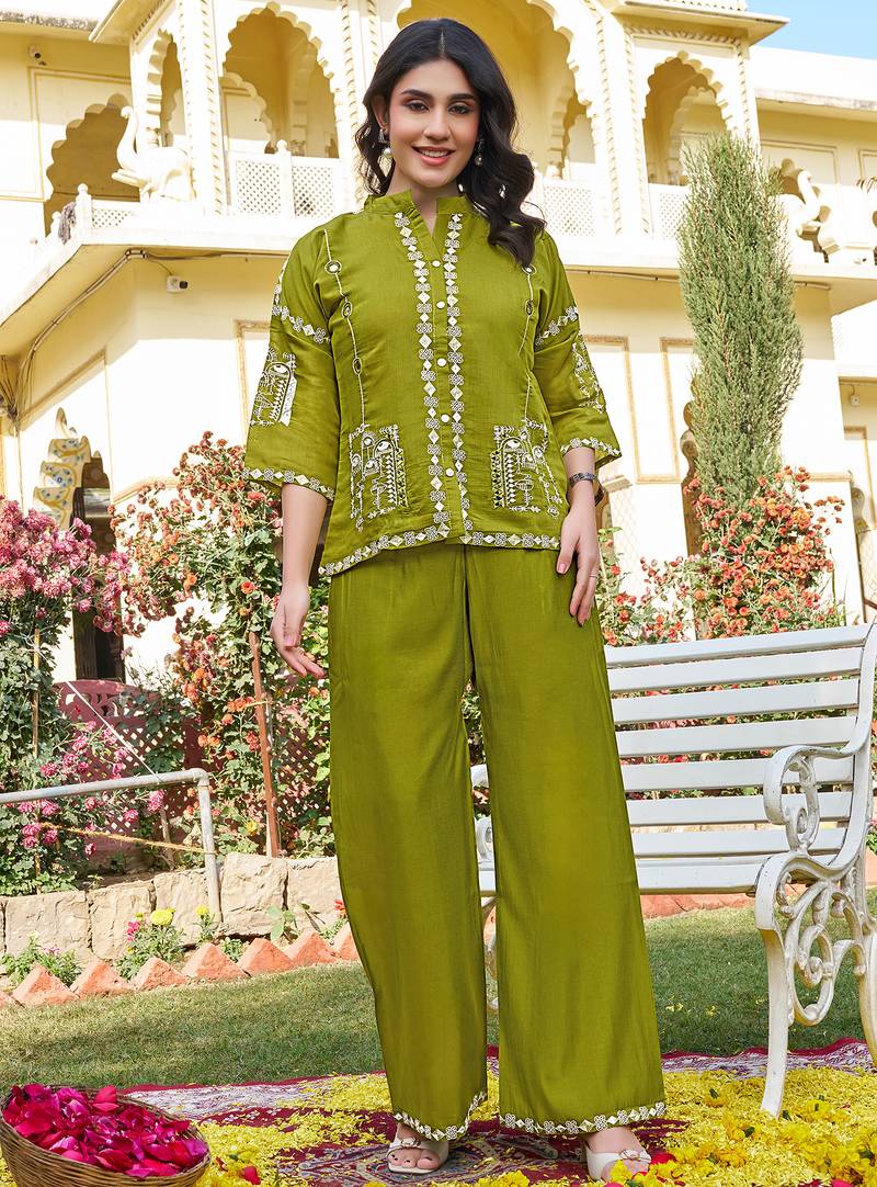 Embroidered Shirt Collar Shirt & Trouser 