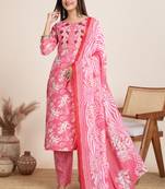 Light pink printed cotton blend festival wear salwar suit