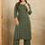 Green printed cotton blend kurta pant set