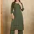 Green printed cotton blend kurta pant set