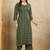 Green printed cotton blend kurta pant set