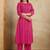 Pink printed cotton blend kurta pant set
