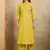 Yellow printed cotton blend kurta pant set