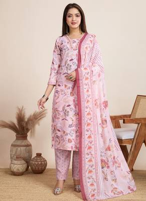 Baby pink printed cotton blend festival wear salwar suit 1