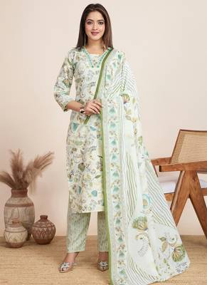 Off white printed cotton blend festival wear salwar suit 1