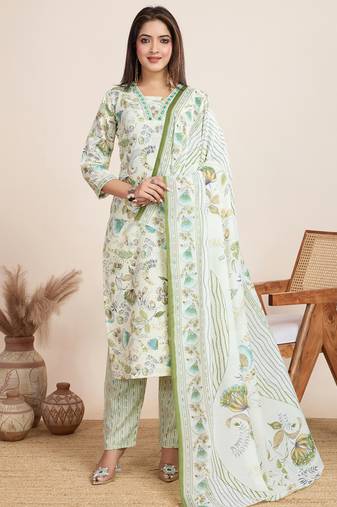 Off white printed cotton blend festival wear salwar suit