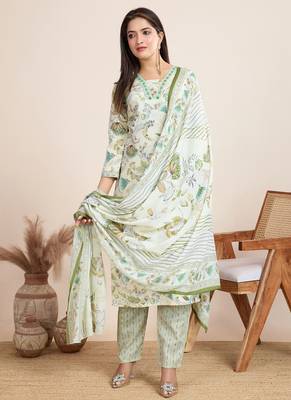 Off white printed cotton blend festival wear salwar suit 2