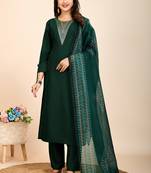 Green printed cotton blend festival wear salwar suit