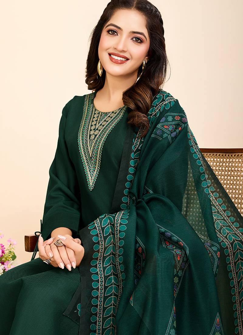 Green printed cotton blend festival wear salwar suit