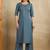 Grey printed cotton blend kurta pant set