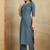 Grey printed cotton blend kurta pant set