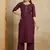Maroon printed cotton blend kurta pant set