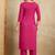 Pink printed cotton blend kurta pant set