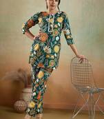 Green printed cotton reyon festival wear co-ord set