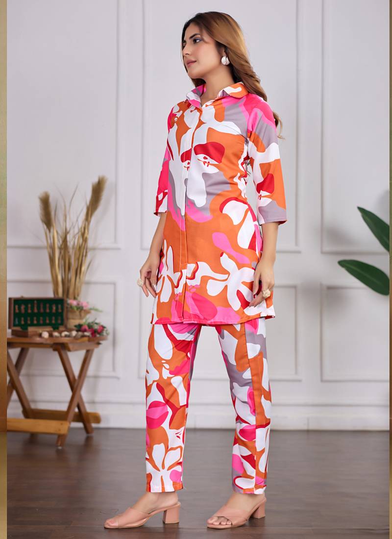 Multi color printed cotton reyon festival wear co-ord set