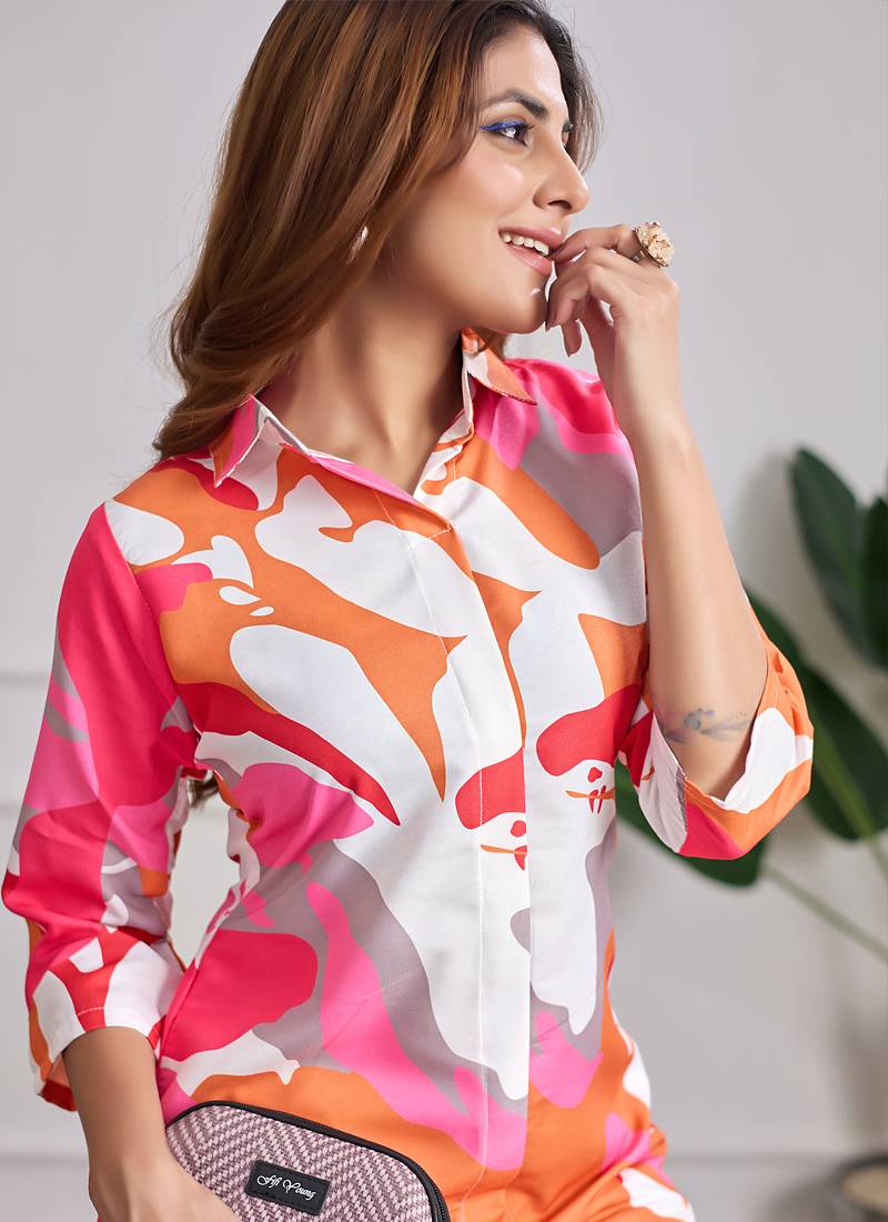 Multi color printed cotton reyon festival wear co-ord set