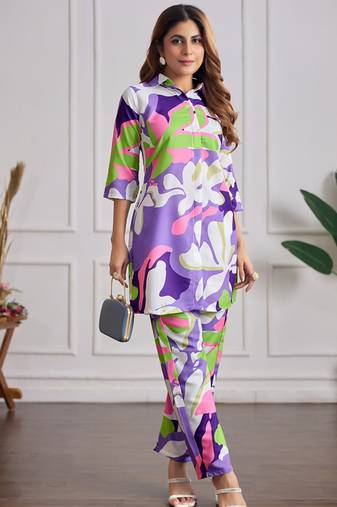 Multi color printed cotton reyon festival wear co-ord set