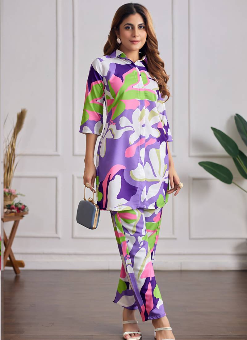 Multi color printed cotton reyon festival wear co-ord set