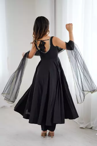 Pure roman silk chanderi fabric fully flair anarkali gown with duppta and pent set ready to wear