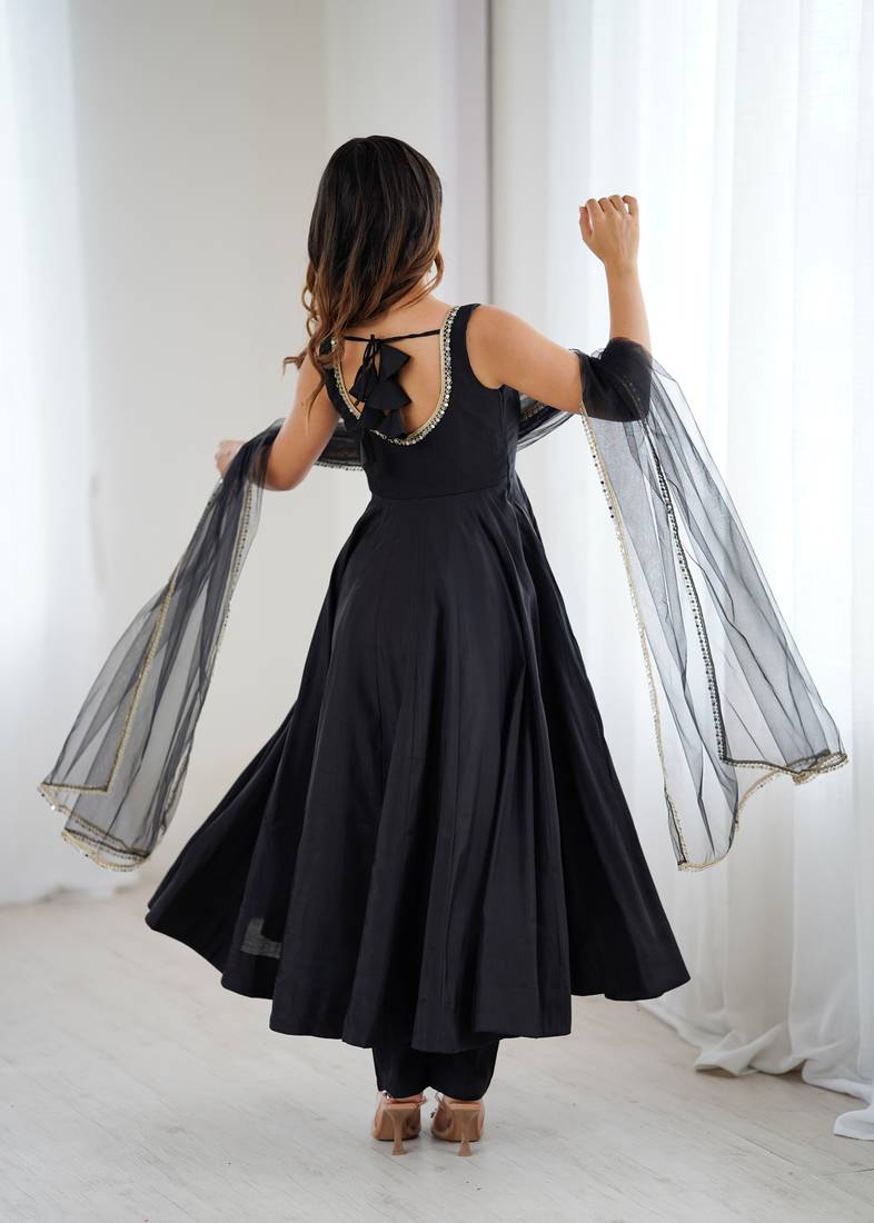 Pure roman silk chanderi fabric fully flair anarkali gown with duppta and pent set ready to wear