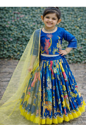 Alluring Chinon Silk Embroidery Digital Printed Rama Lehenga Choli 4