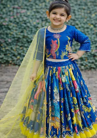 Alluring Chinon Silk Embroidery Digital Printed Rama Lehenga Choli