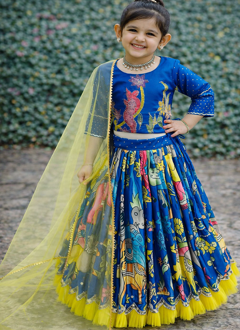 Alluring Chinon Silk Embroidery Digital Printed Rama Lehenga Choli