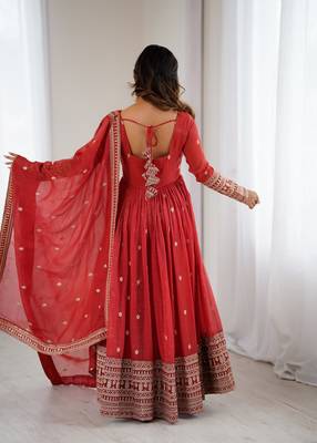 High premium quality pure crunchy silk fabric fully flair  gown with duppta set 2