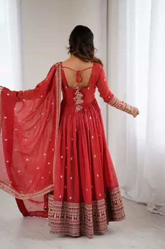 High premium quality pure crunchy silk fabric fully flair  gown with duppta set