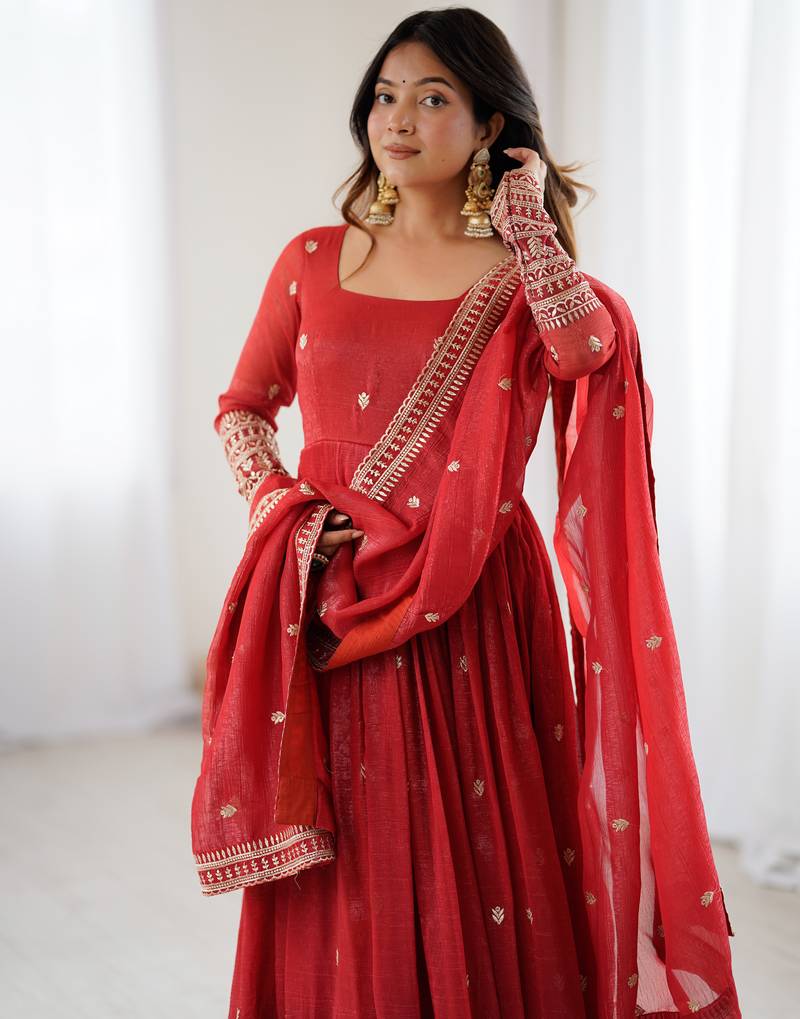 High premium quality pure crunchy silk fabric fully flair  gown with duppta set