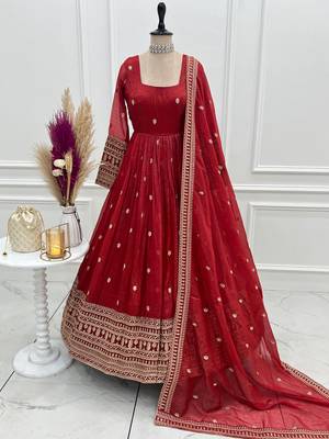 High premium quality pure crunchy silk fabric fully flair  gown with duppta set 4