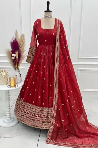 High premium quality pure crunchy silk fabric fully flair  gown with duppta set
