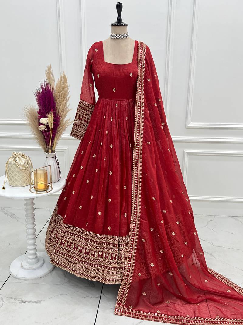 High premium quality pure crunchy silk fabric fully flair  gown with duppta set