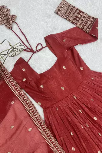 High premium quality pure crunchy silk fabric fully flair  gown with duppta set