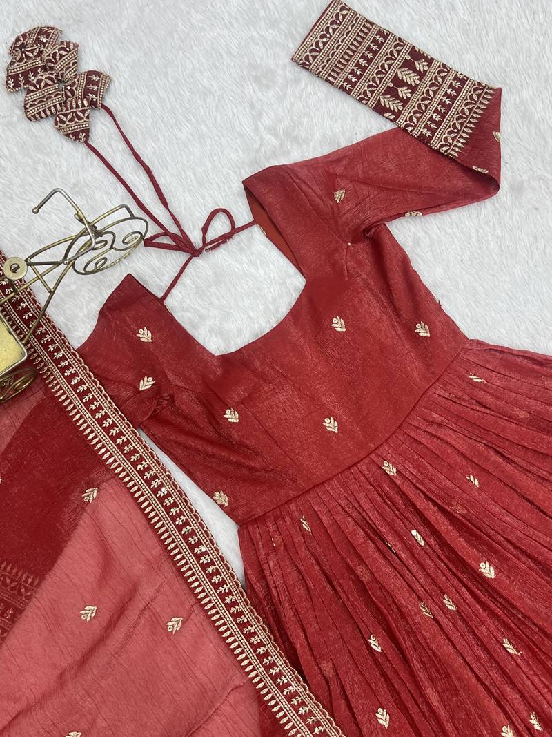 High premium quality pure crunchy silk fabric fully flair  gown with duppta set