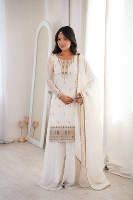 cream silk kurta sharara with dupatta 1